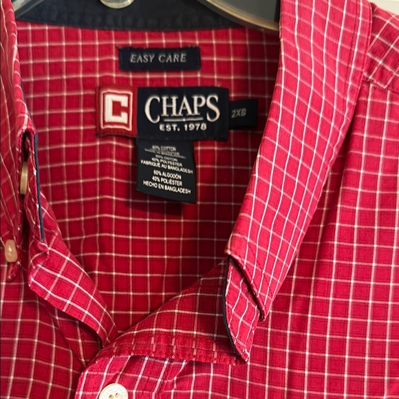 Chaps Red and White Casual Button Down Shirt - Picture 2 of 5